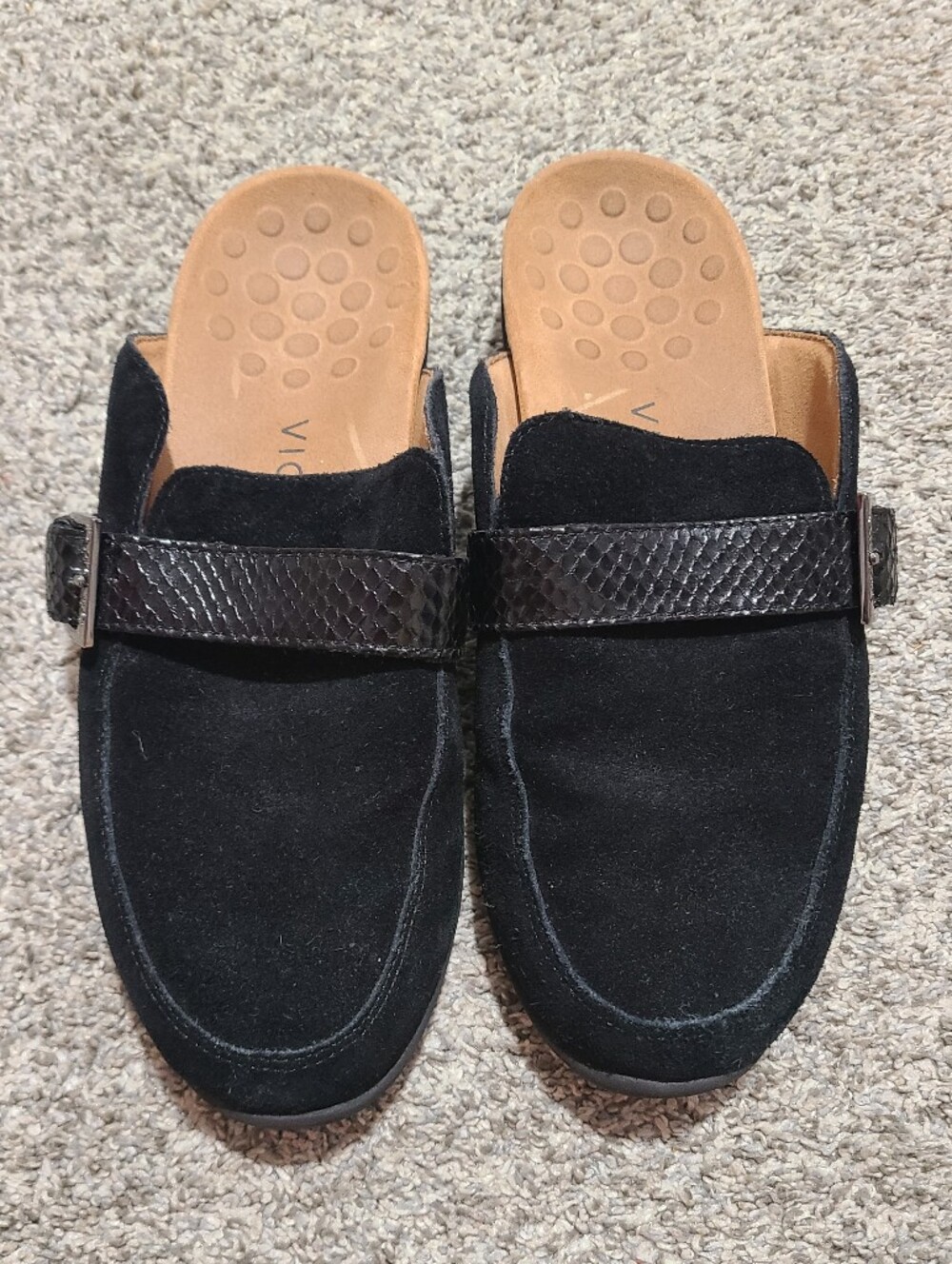 Vionic Black Suede Darla Mule Slides Size 7